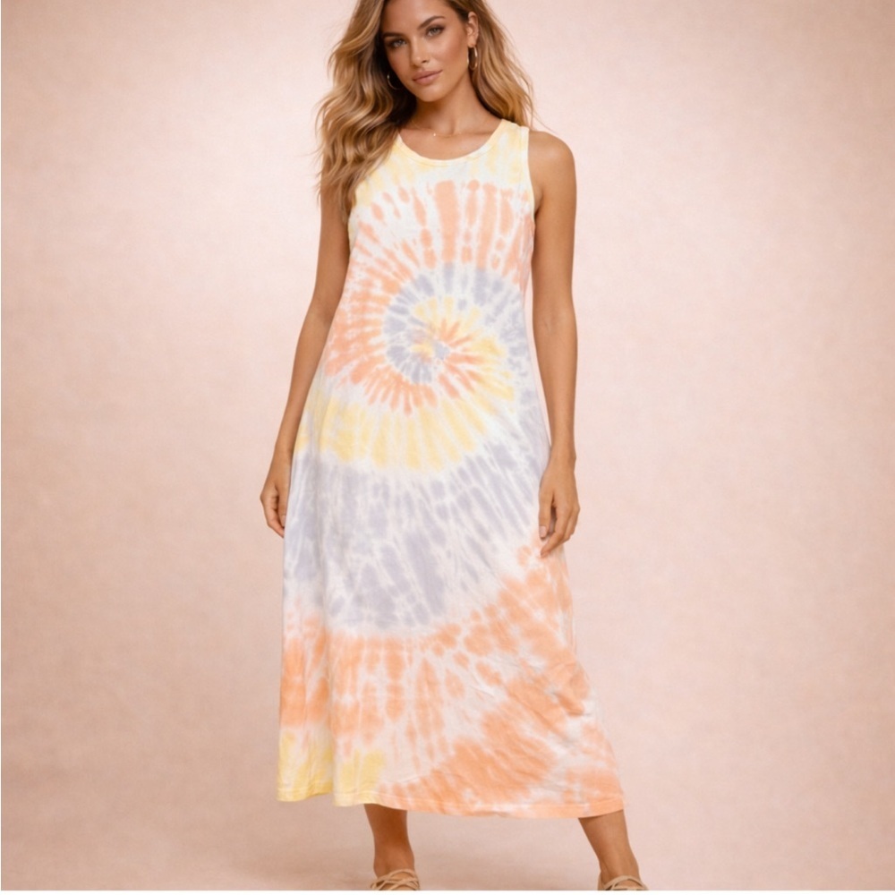 Thread & Supply Tie-Dye Sleeveless Midi Dress Boho Festival Style Size Small